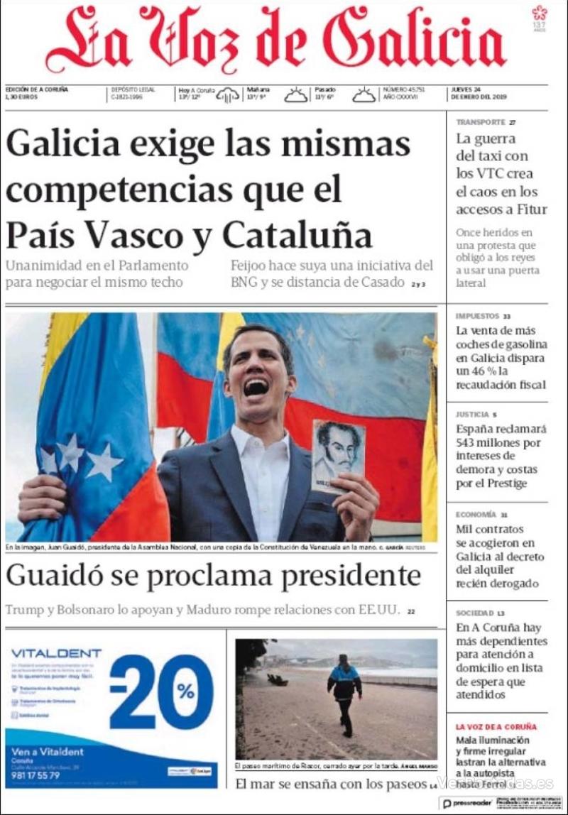 Portada La Voz de Galicia 2019-01-25