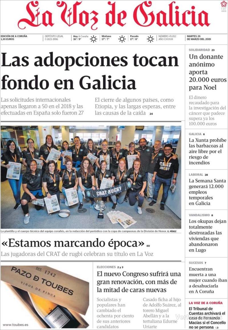 Portada La Voz de Galicia 2019-03-27