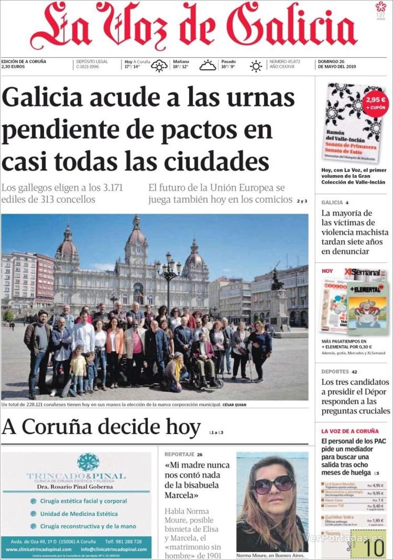 Portada La Voz de Galicia 2019-05-27