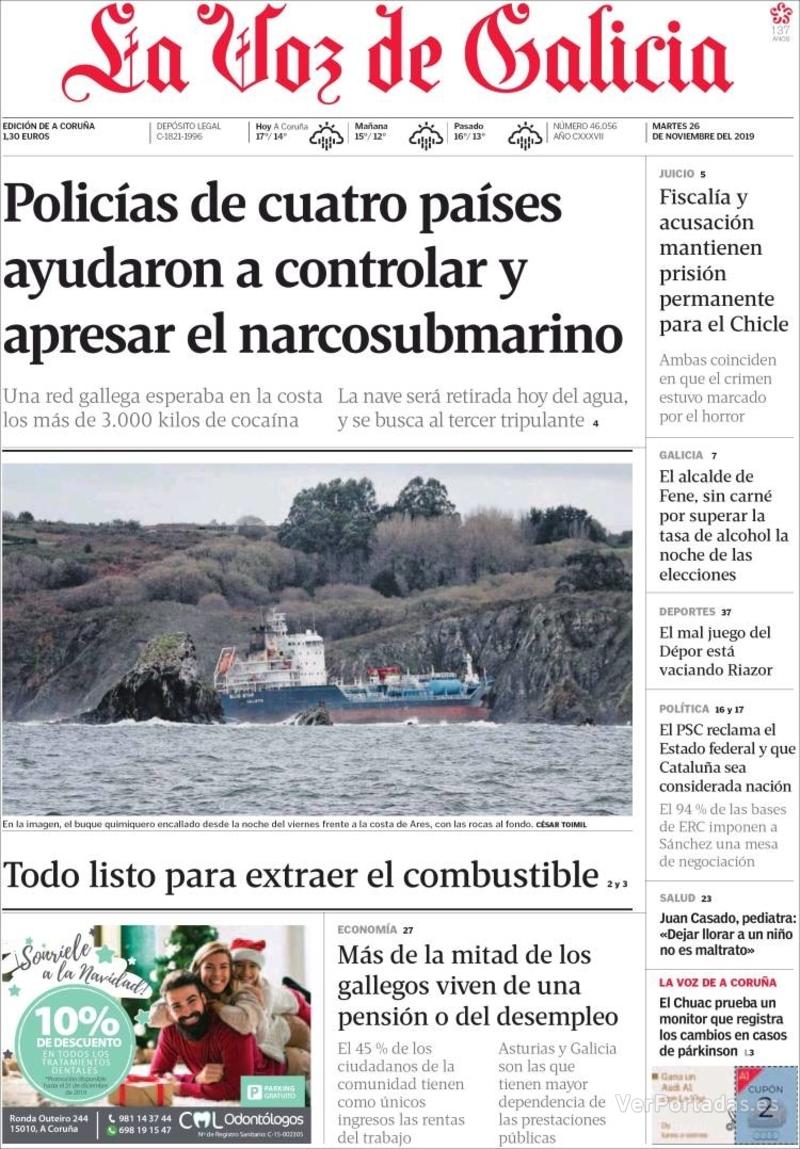 Portada La Voz de Galicia 2019-11-27