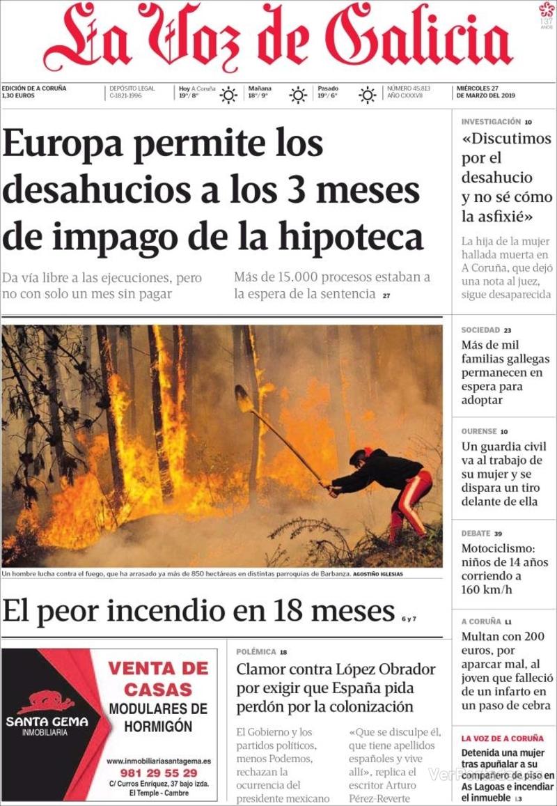 Portada La Voz de Galicia 2019-03-28