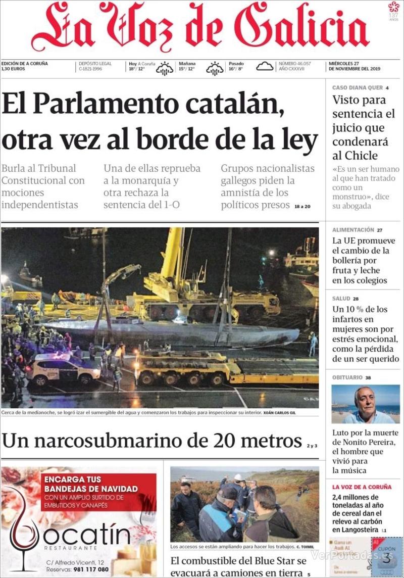 Portada La Voz de Galicia 2019-11-28