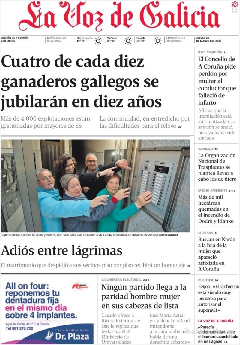 Portada La Voz de Galicia 2019-03-29