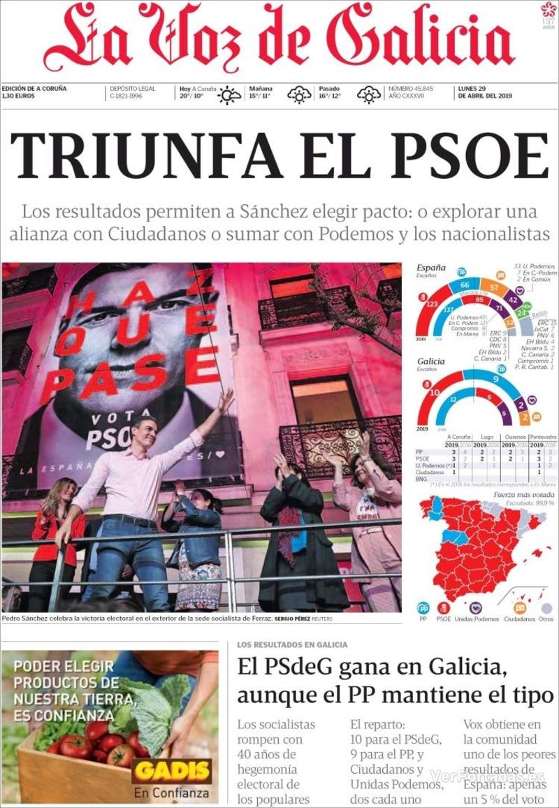 Portada La Voz de Galicia 2019-04-30