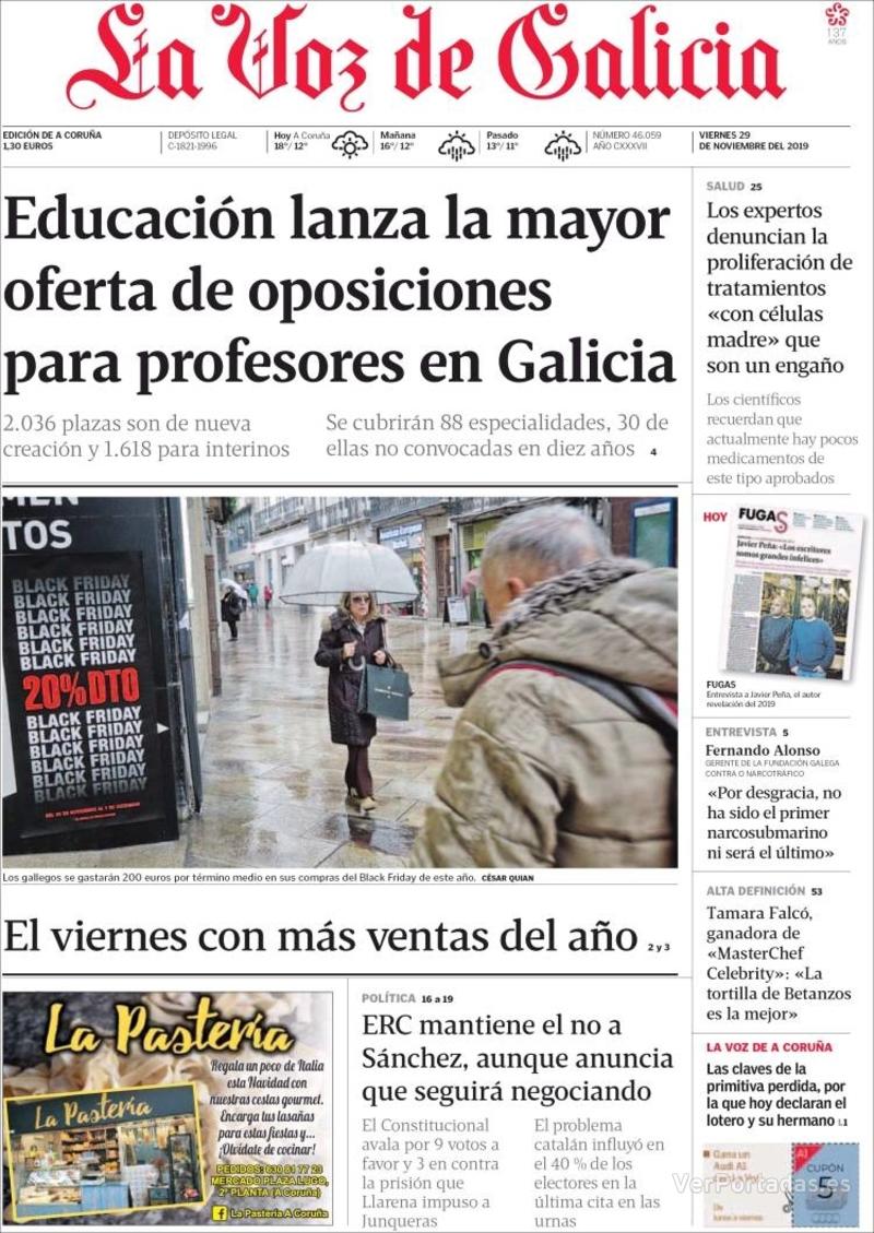 Portada La Voz de Galicia 2019-11-30