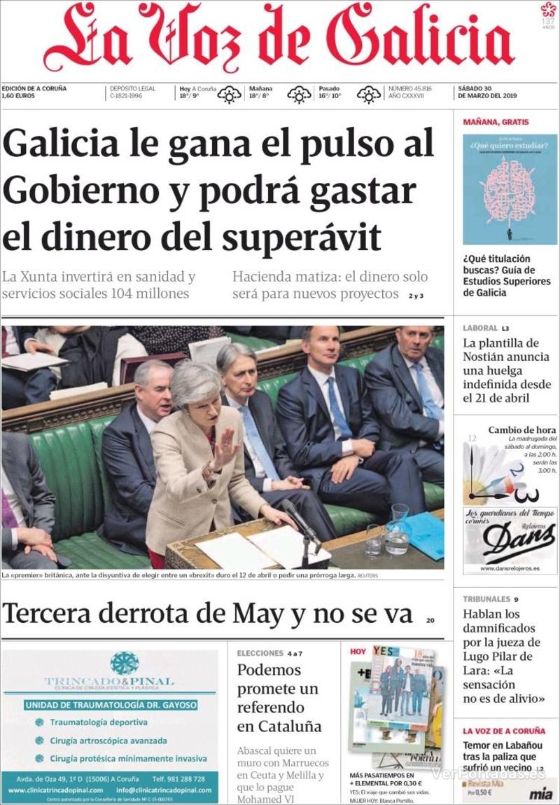 Portada La Voz de Galicia 2019-03-31