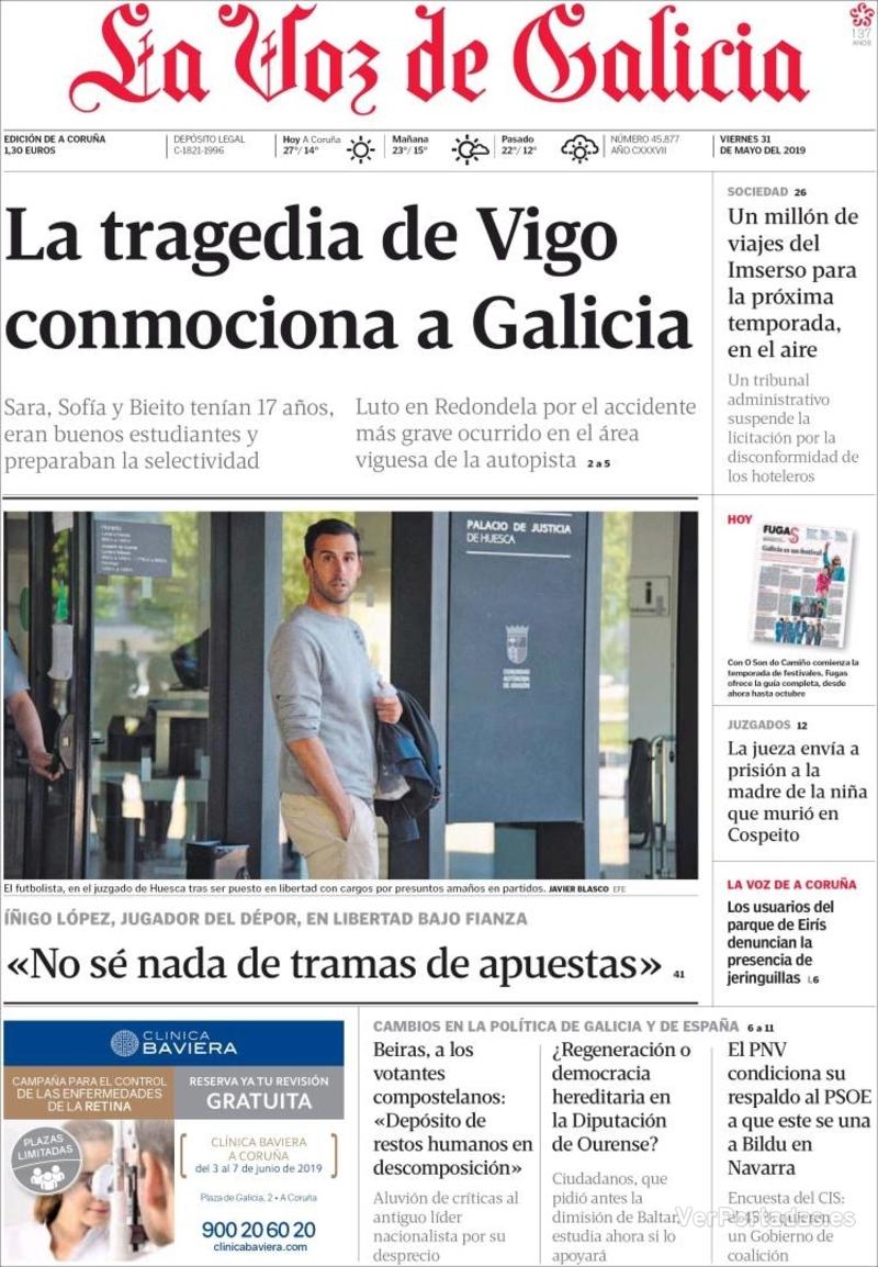 Portada La Voz de Galicia 2019-06-01