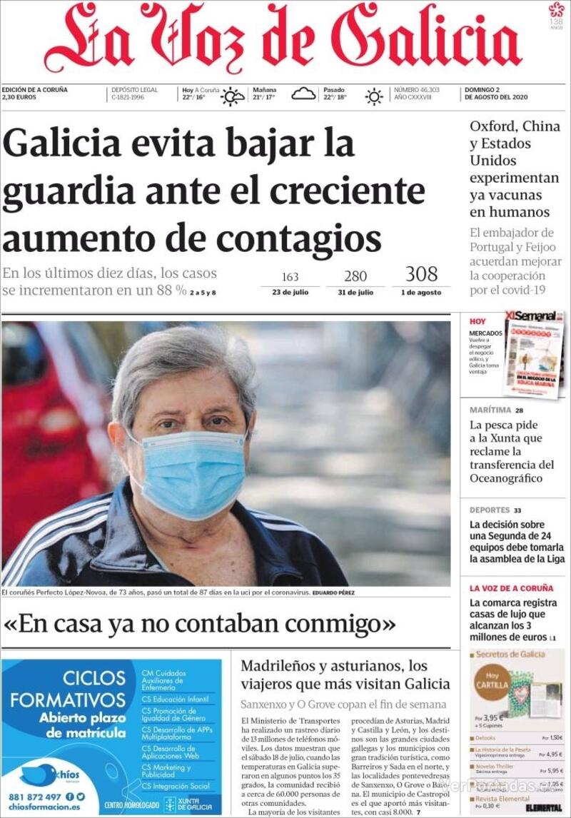 Portada La Voz de Galicia 2020-08-03
