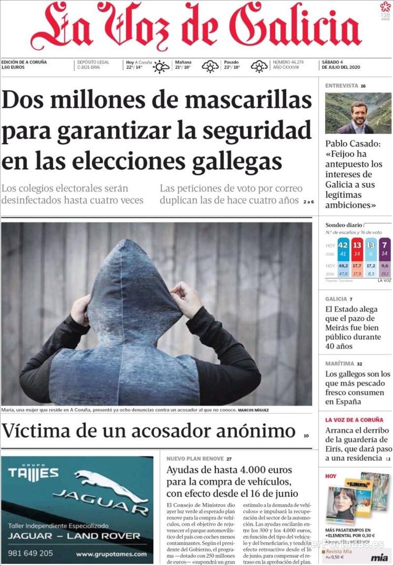 Portada La Voz de Galicia 2020-07-05