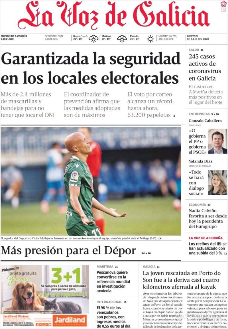 Portada La Voz de Galicia 2020-07-10