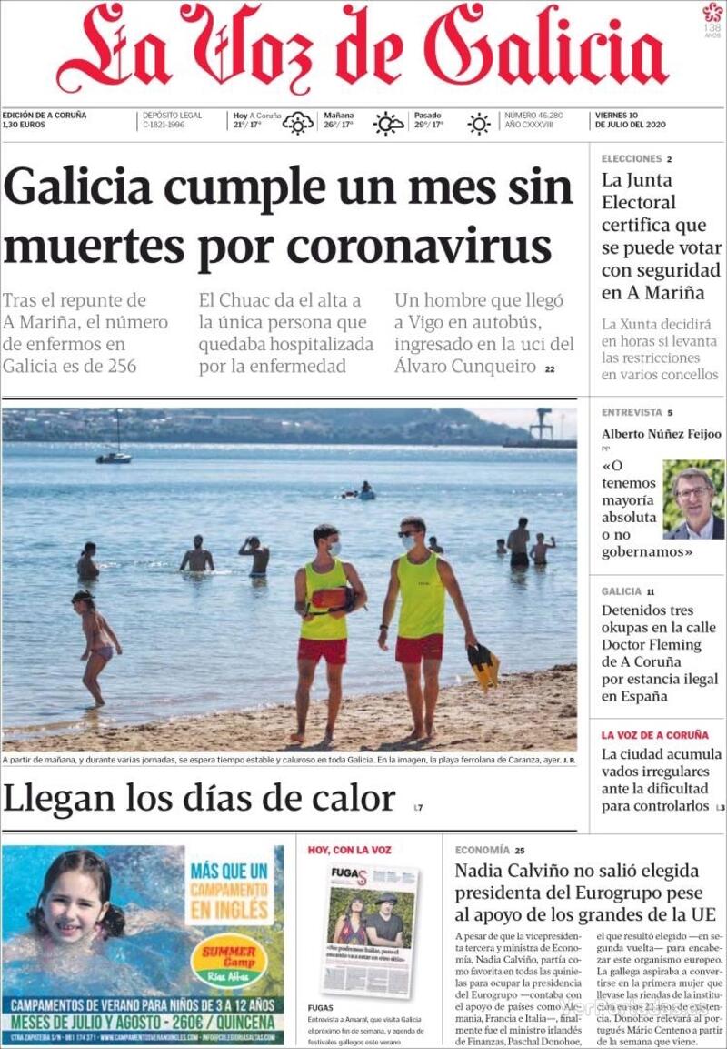 Portada La Voz de Galicia 2020-07-11