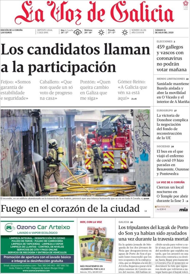 Portada La Voz de Galicia 2020-07-12