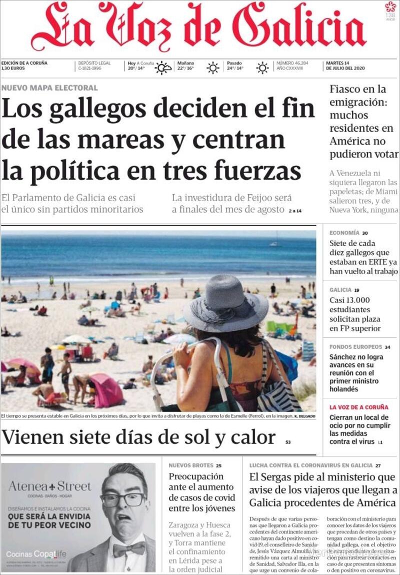 Portada La Voz de Galicia 2020-07-15