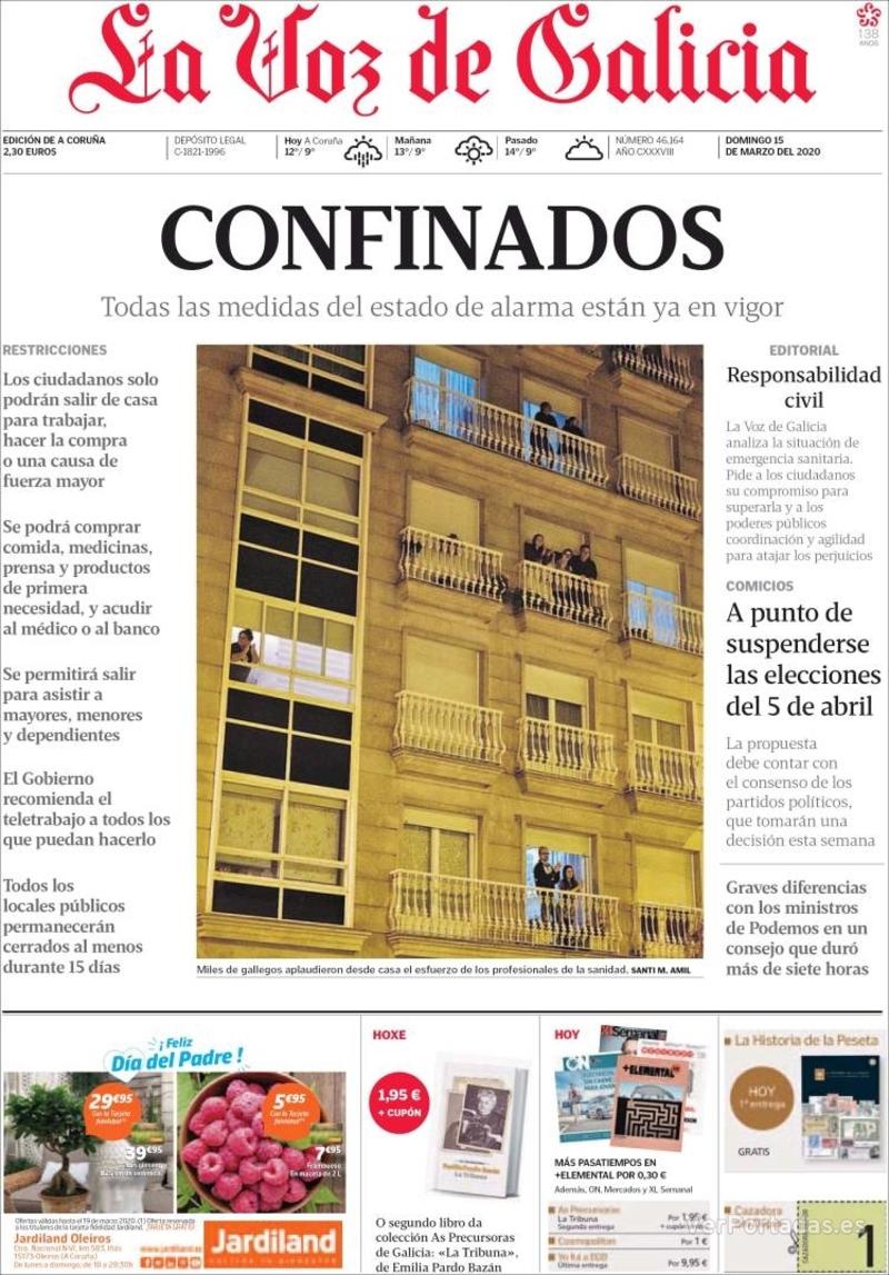 Portada - La Voz de Galicia - Domingo,15 de Marzo de 2020