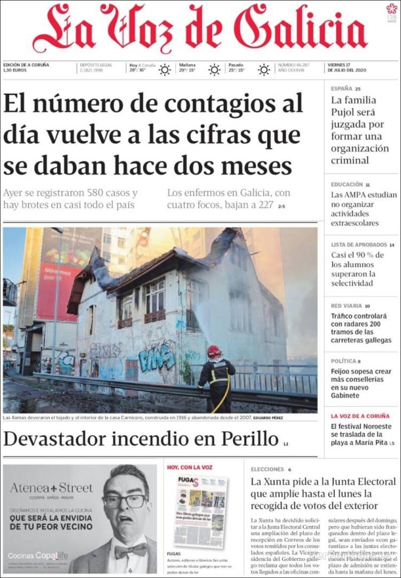 Portada La Voz de Galicia 2020-07-18