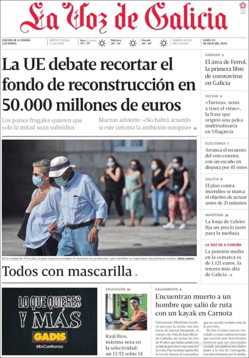 Portada La Voz de Galicia 2020-07-21