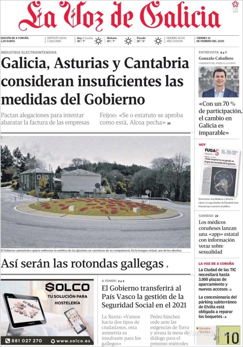 Portada La Voz de Galicia 2020-02-22
