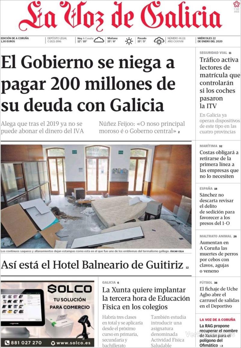Portada La Voz de Galicia 2020-01-23