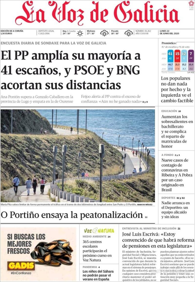 Portada La Voz de Galicia 2020-06-23