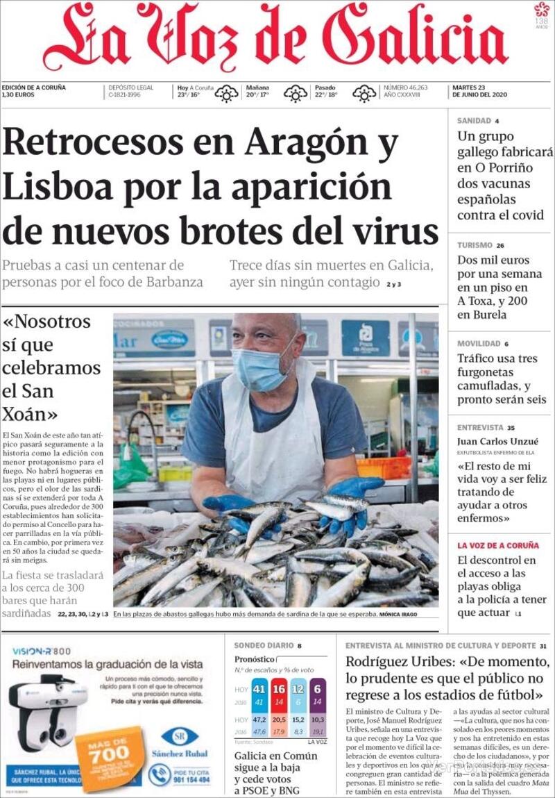 Portada La Voz de Galicia 2020-06-24