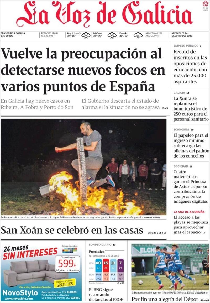 Portada La Voz de Galicia 2020-06-25