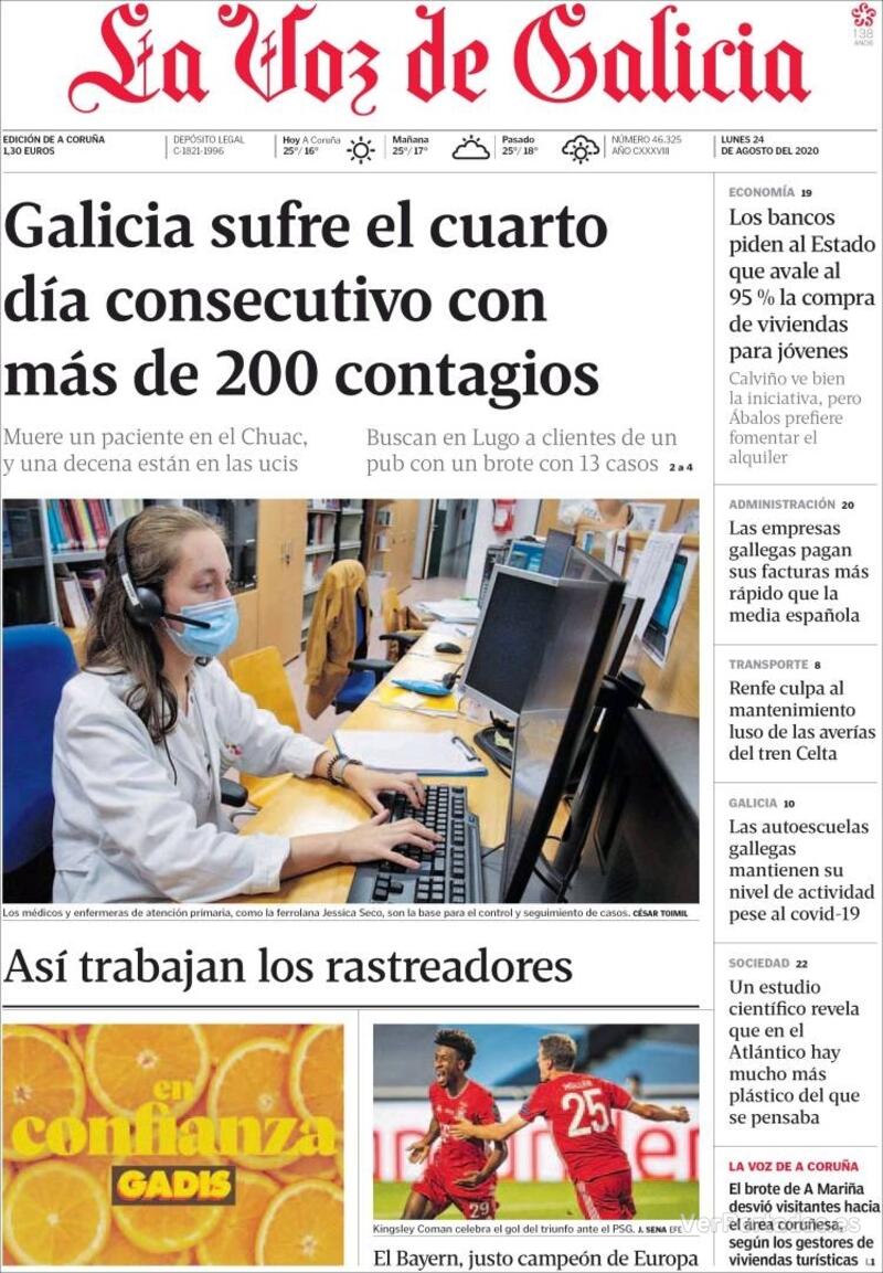 Portada La Voz de Galicia 2020-08-25