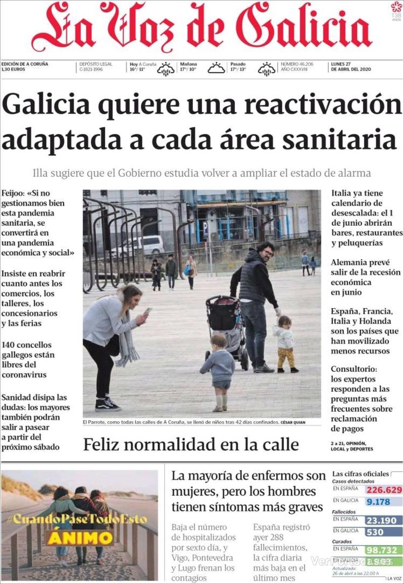 Portada La Nueva España 2020-04-27