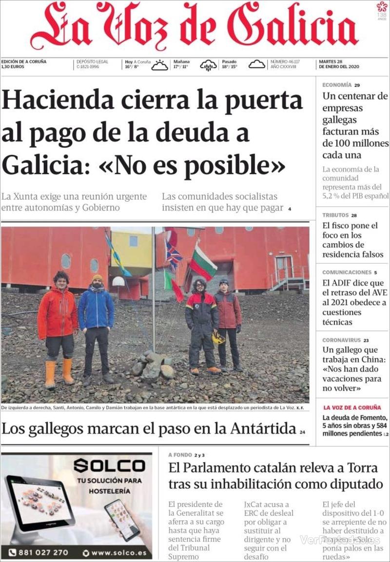 Portada La Voz de Galicia 2020-01-29