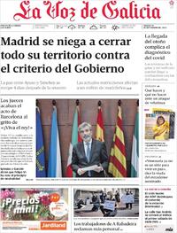 Portada La Voz de Galicia 2020-09-26