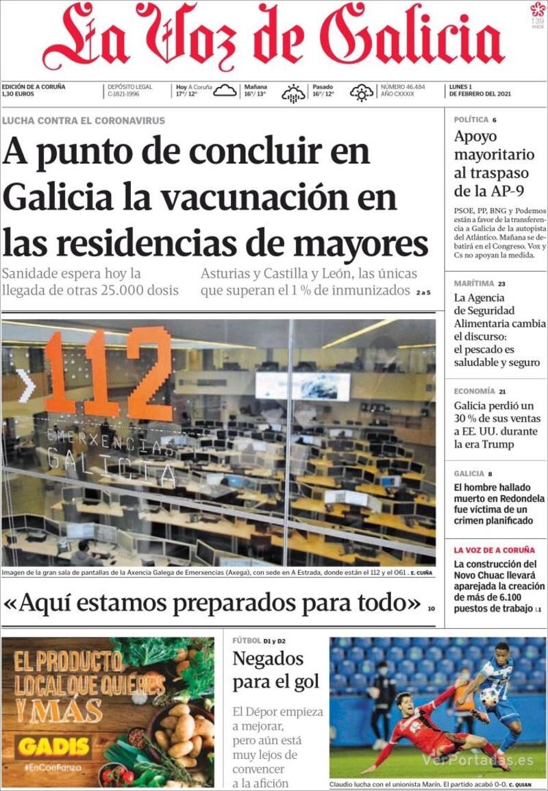 Portada La Nueva España 2021-02-01
