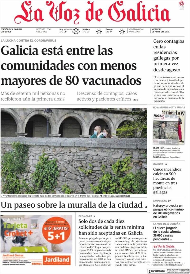 Portada La Voz de Galicia 2021-04-04