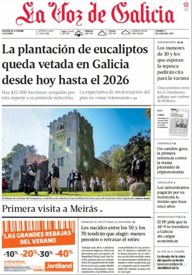 Portada La Voz de Galicia 2021-07-03