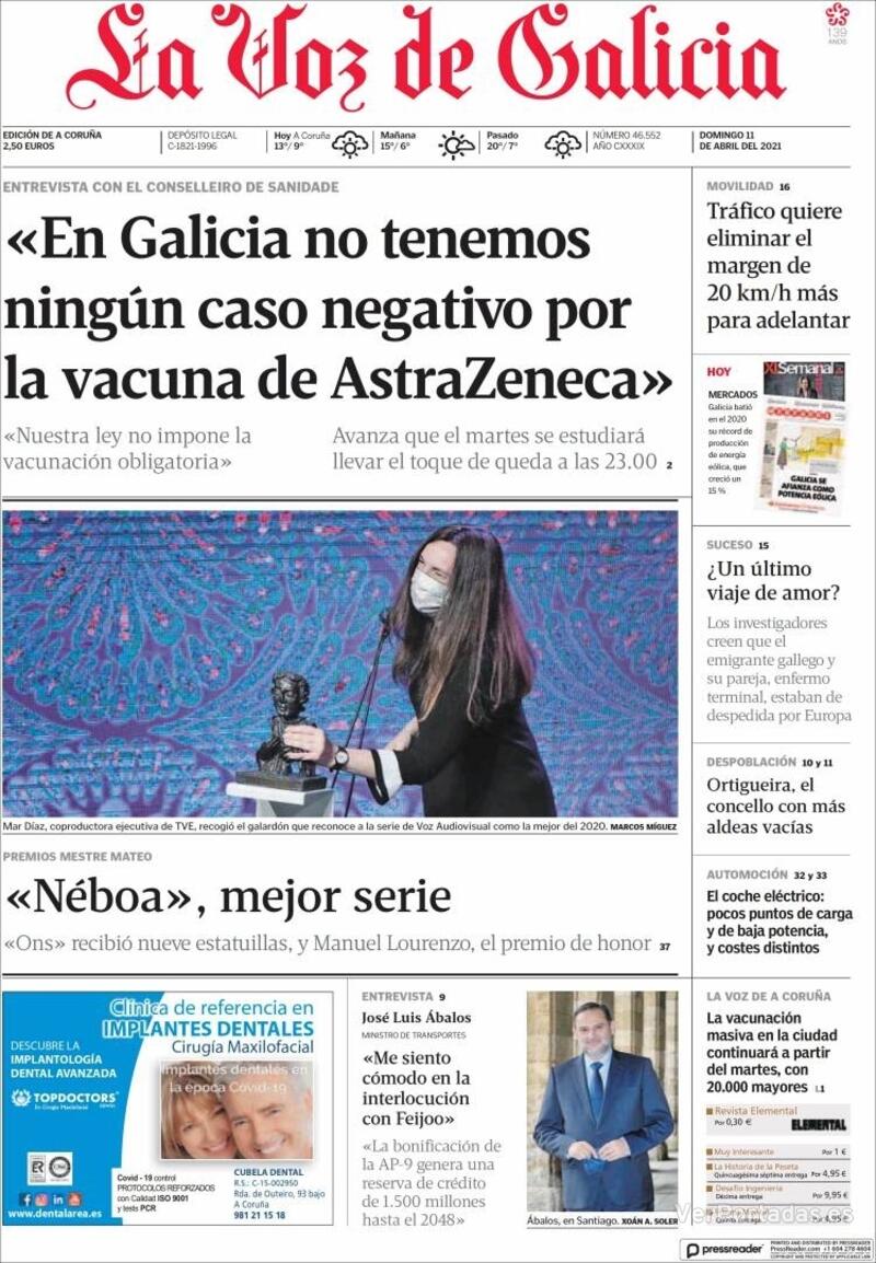 Portada La Voz de Galicia 2021-04-12