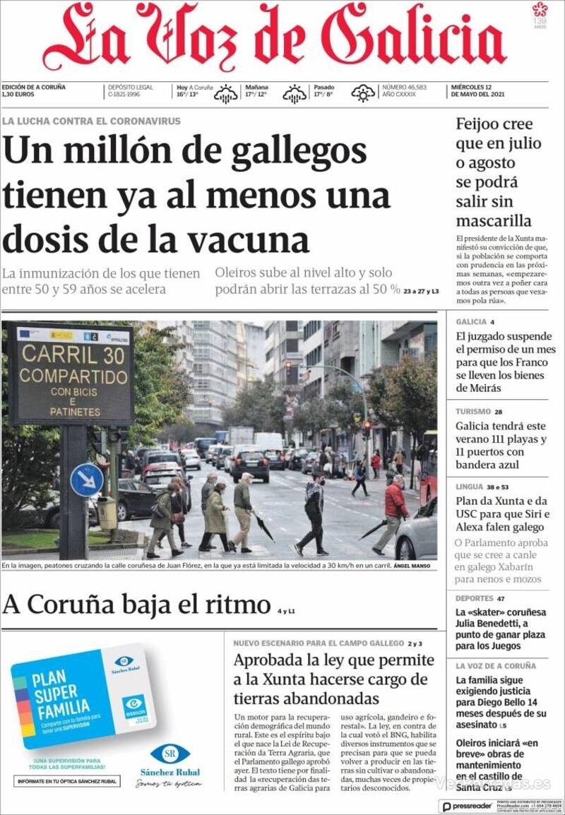 Portada La Voz de Galicia 2021-05-13