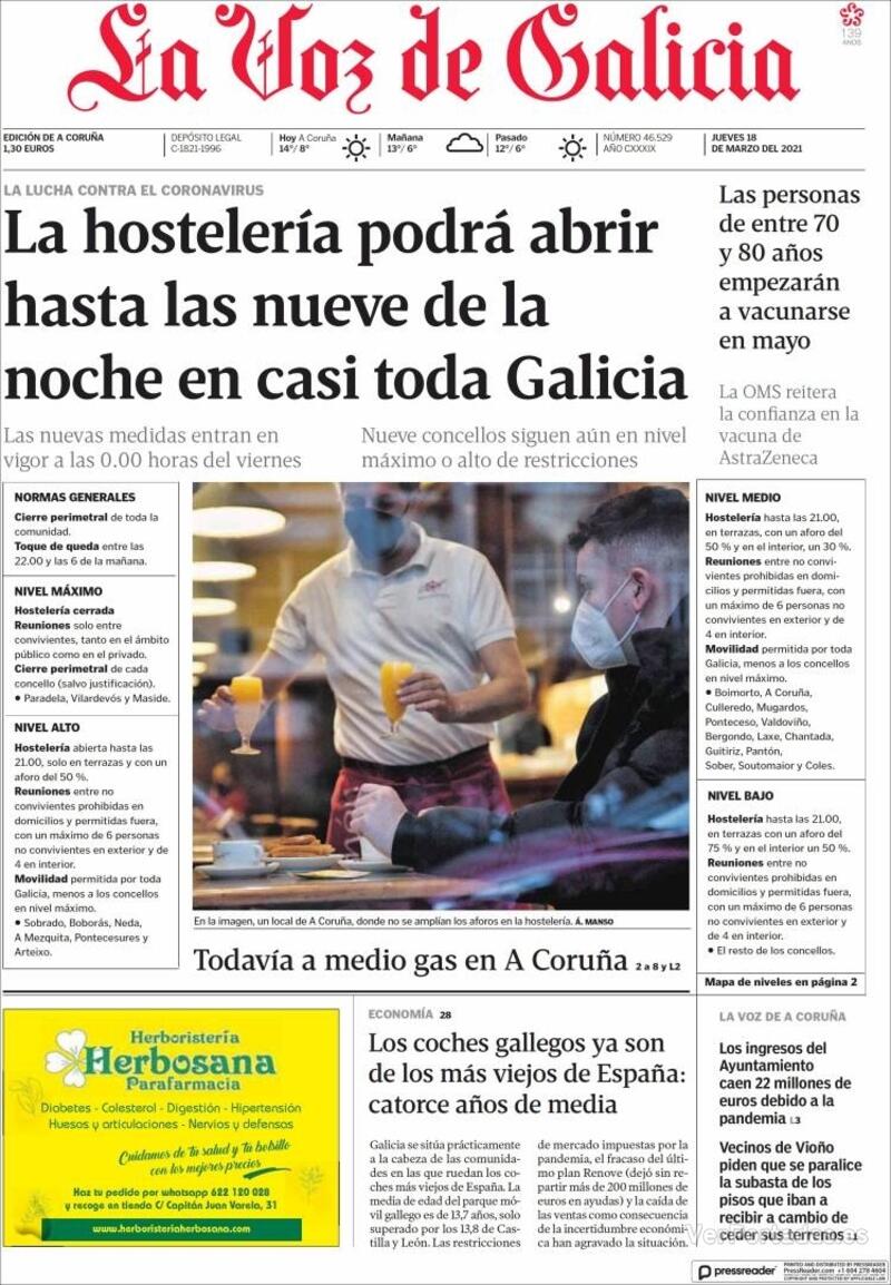 Portada La Voz de Galicia 2021-03-19