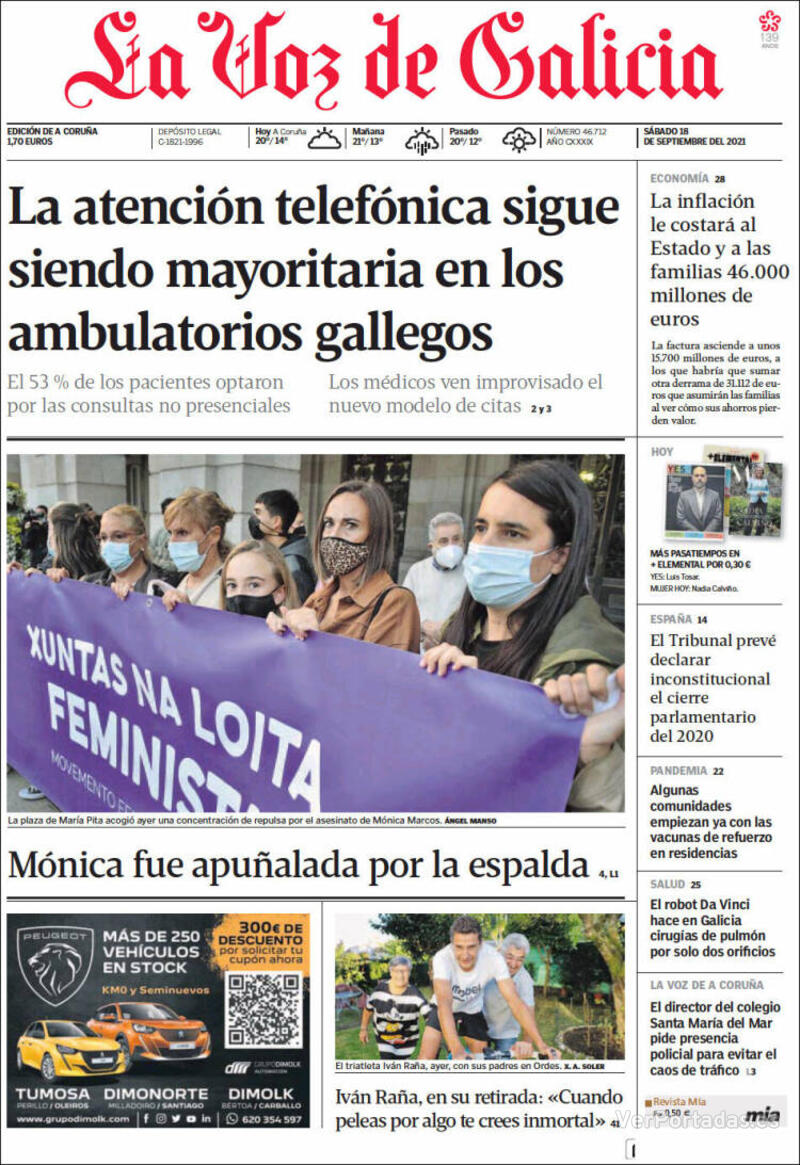 Portada La Voz de Galicia 2021-09-19