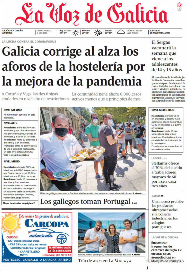 Portada La Voz de Galicia 2021-08-20