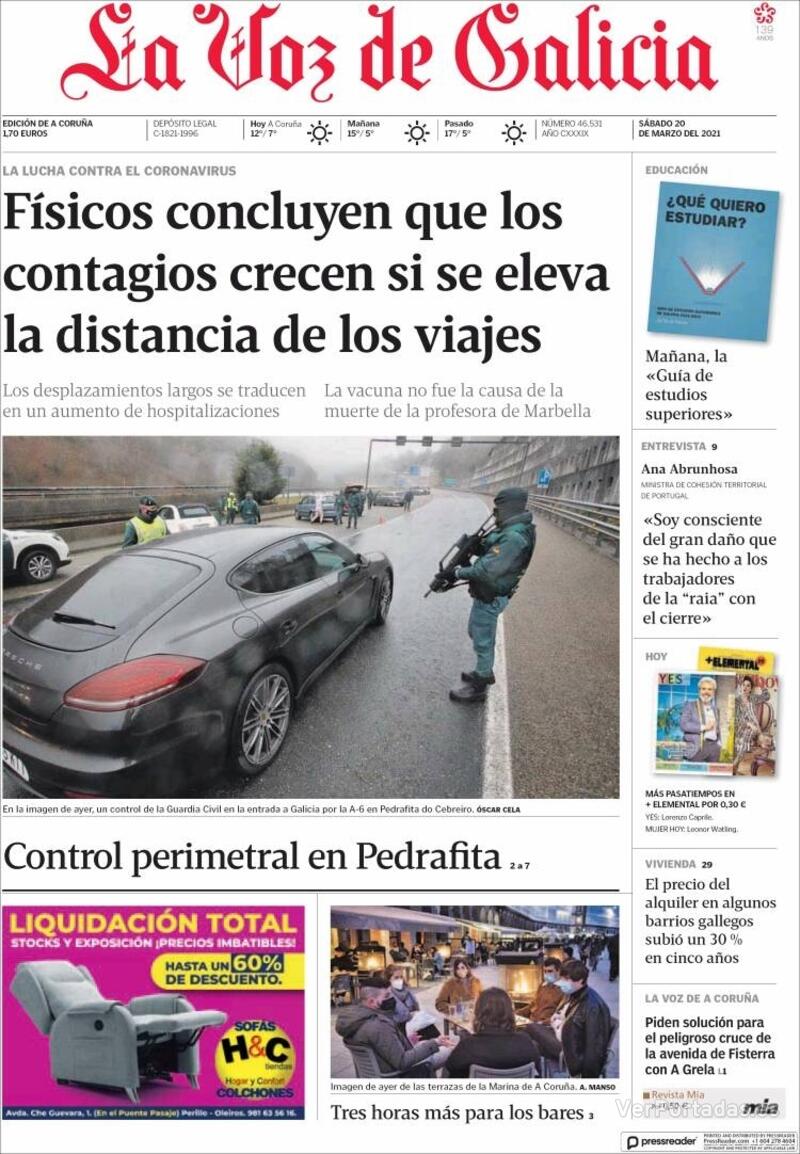 Portada La Voz de Galicia 2021-03-21