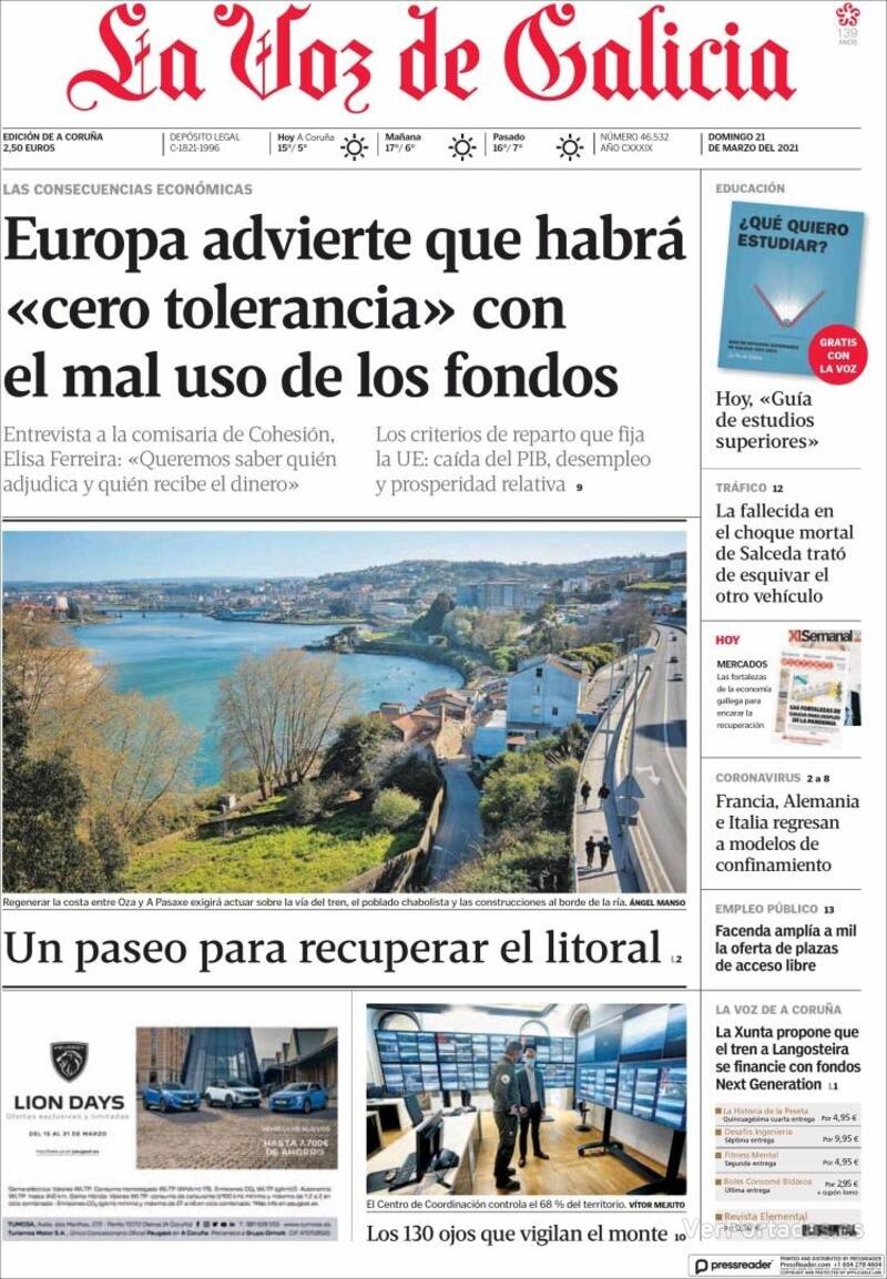 Portada La Voz de Galicia 2021-03-22