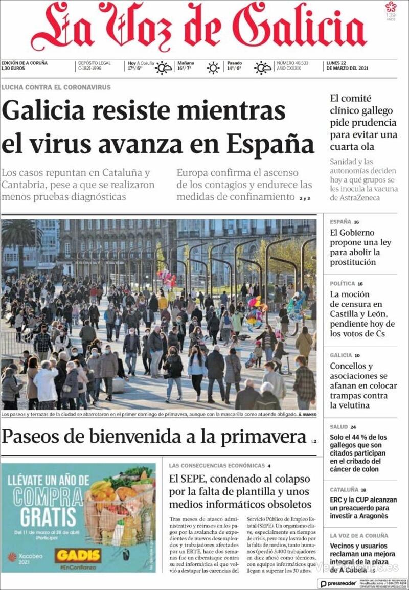 Portada La Voz de Galicia 2021-03-23