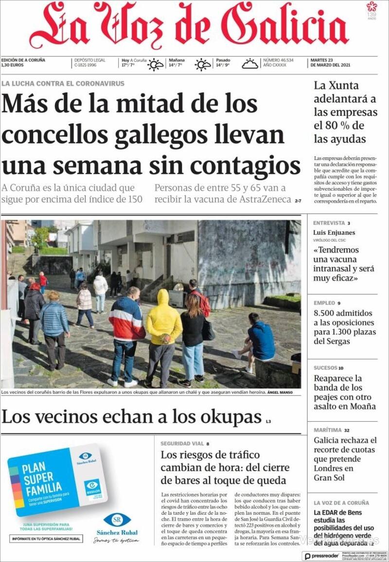 Portada La Voz de Galicia 2021-03-24