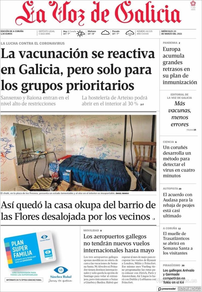 Portada La Voz de Galicia 2021-03-25