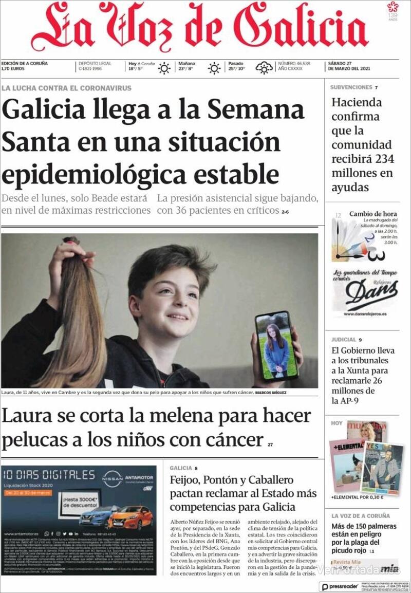 Portada La Voz de Galicia 2021-03-28