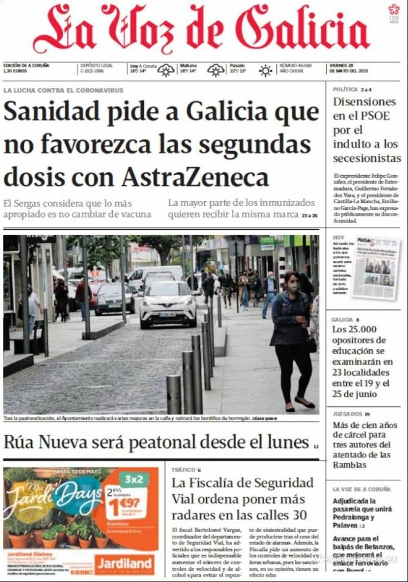 Portada La Voz de Galicia 2021-05-29