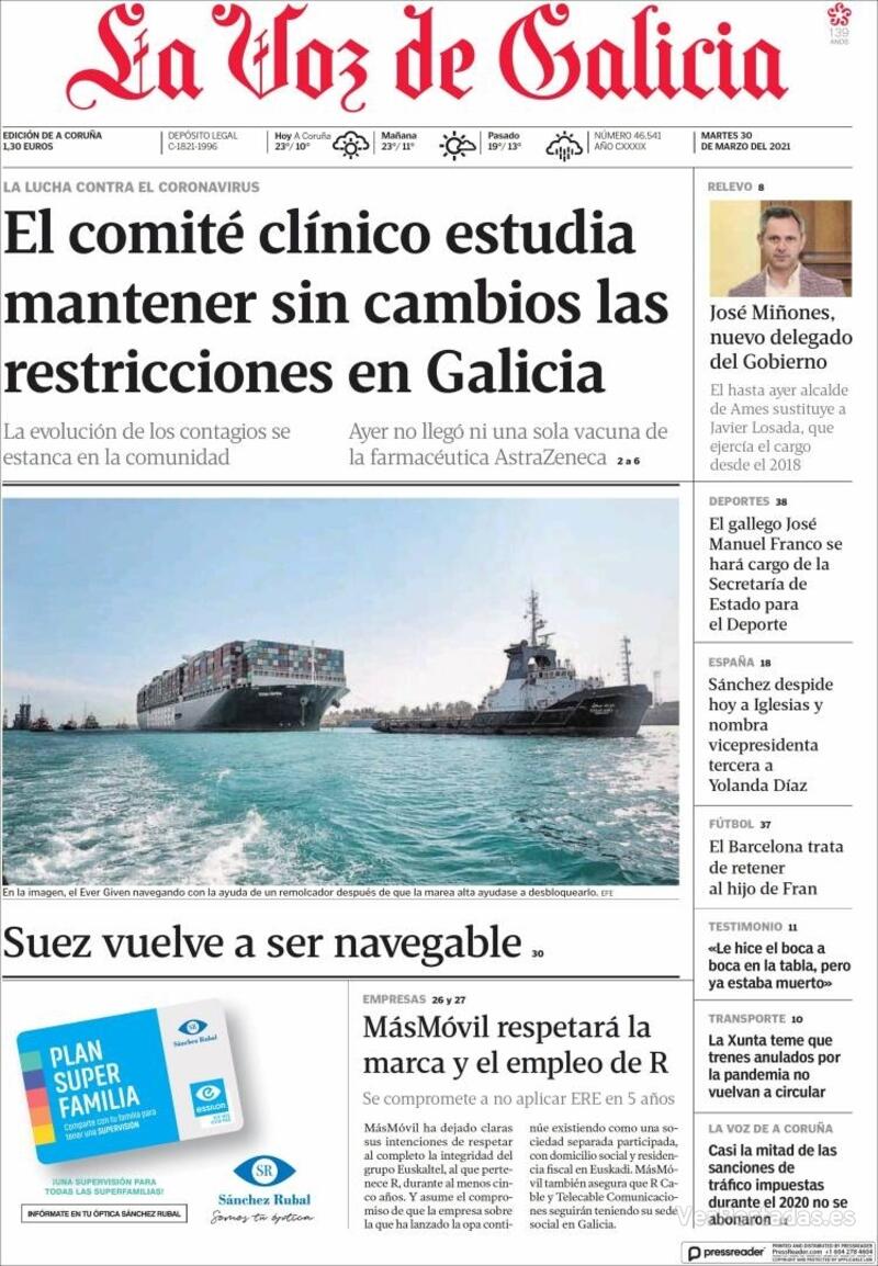 Portada La Voz de Galicia 2021-03-31