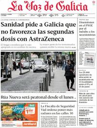 Portada La Voz de Galicia 2021-05-28
