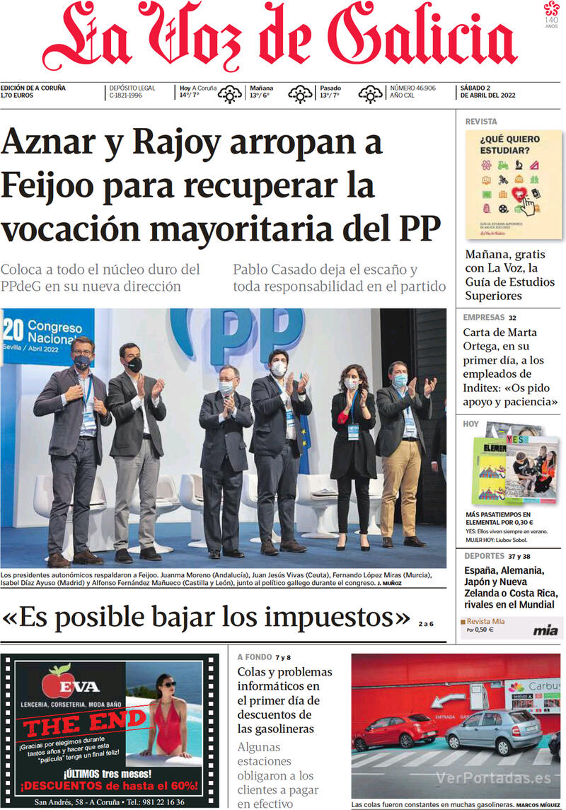 Portada La Voz de Galicia 2022-04-03