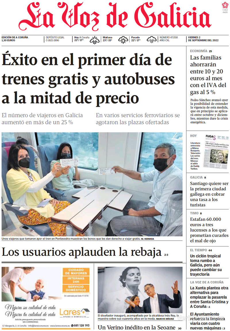 Portada La Voz de Galicia 2022-09-03