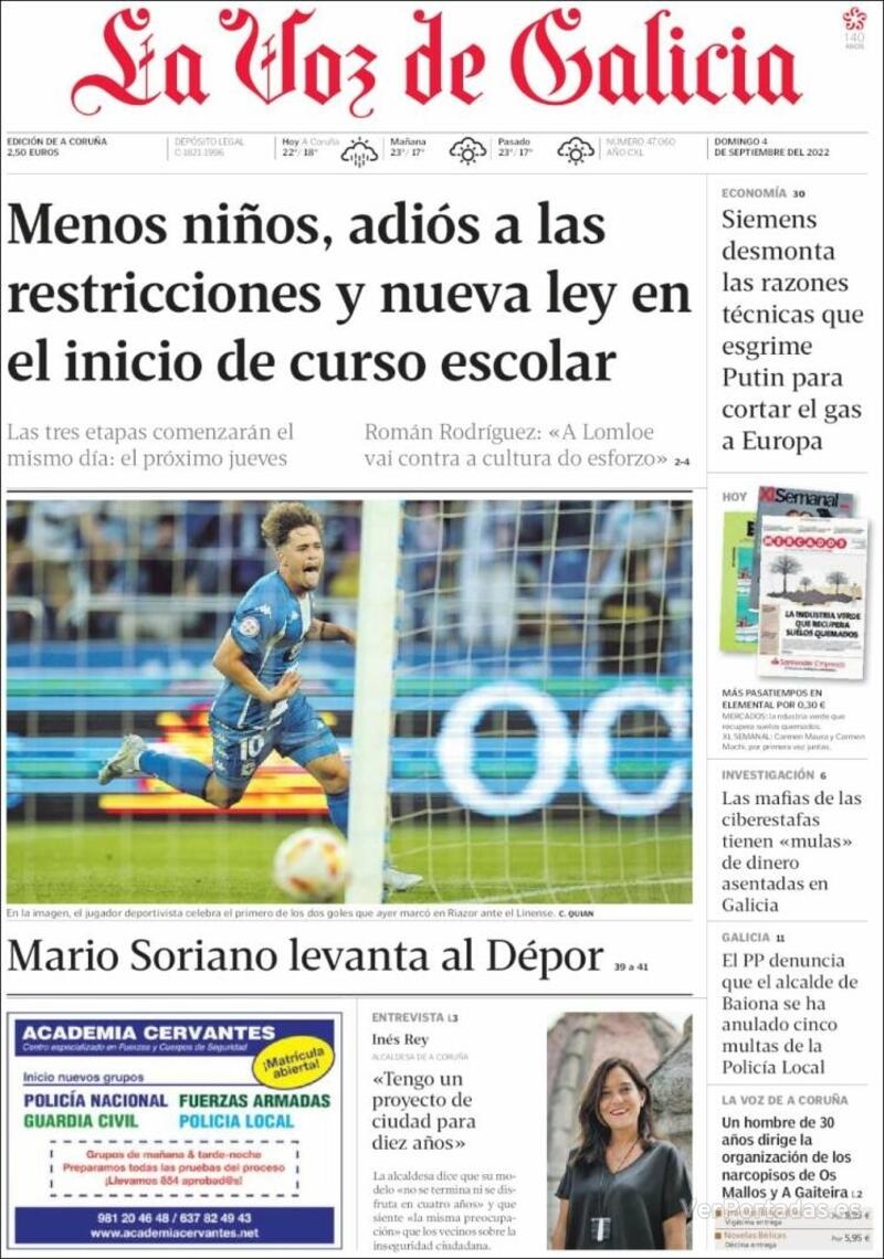 Portada La Voz de Galicia 2022-09-05