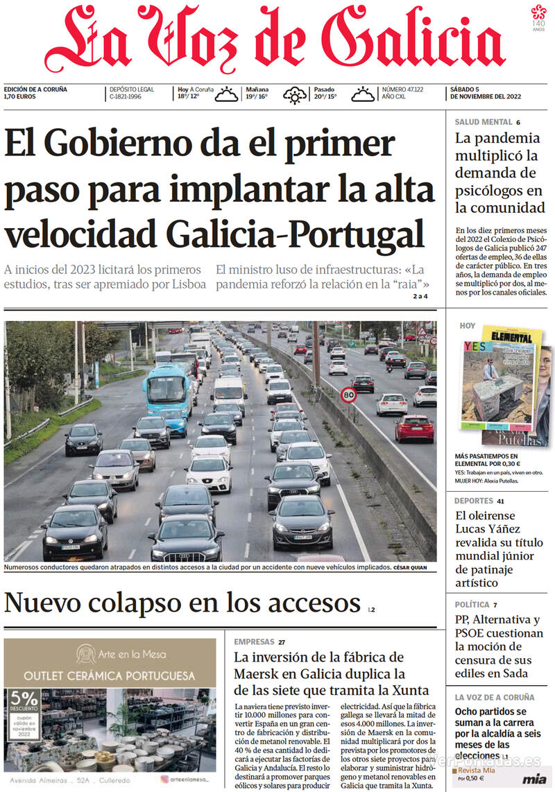 Portada La Voz de Galicia 2022-11-06